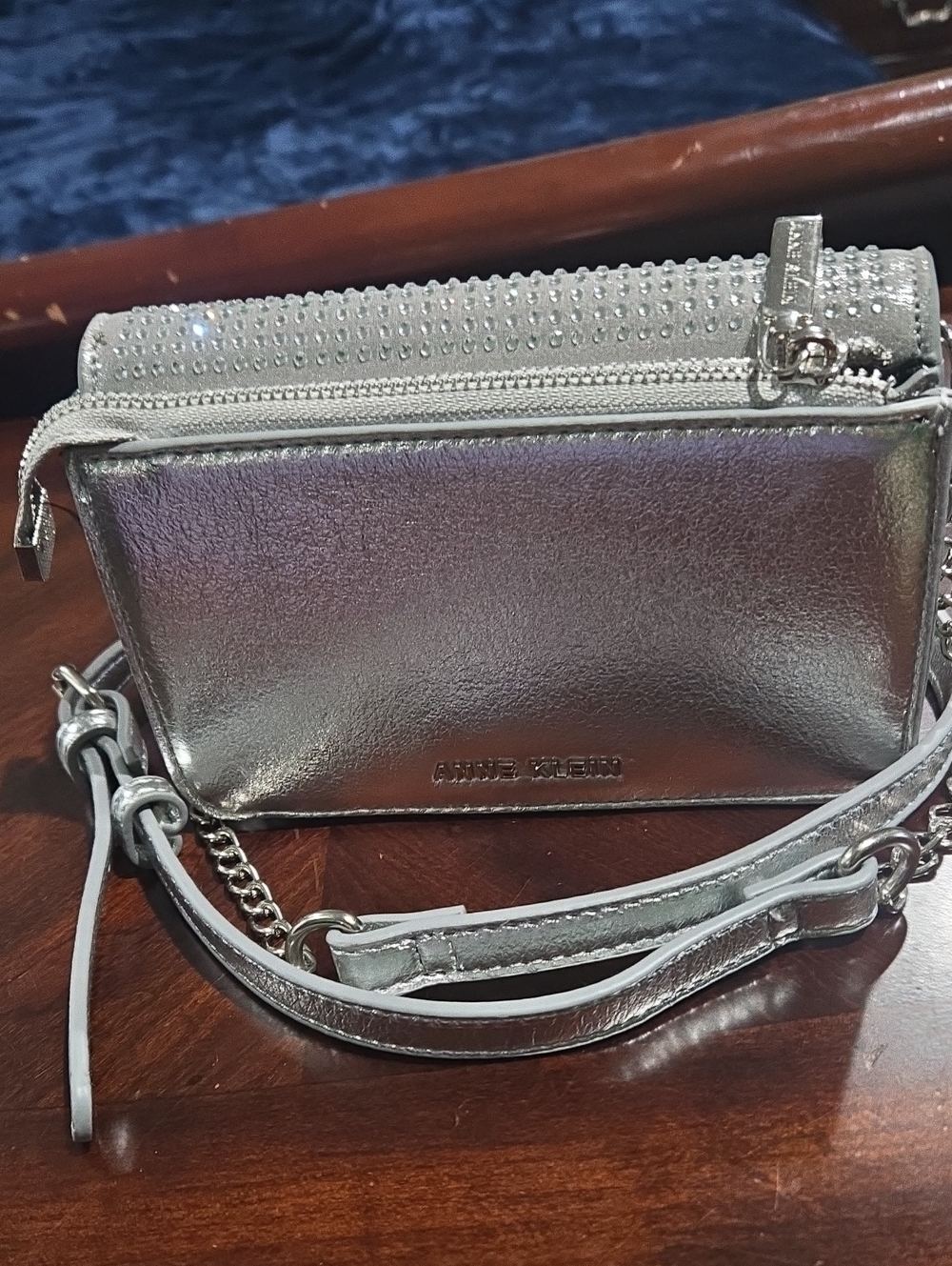 Anne Klein Metallic Silver Studded Crossbody Bag